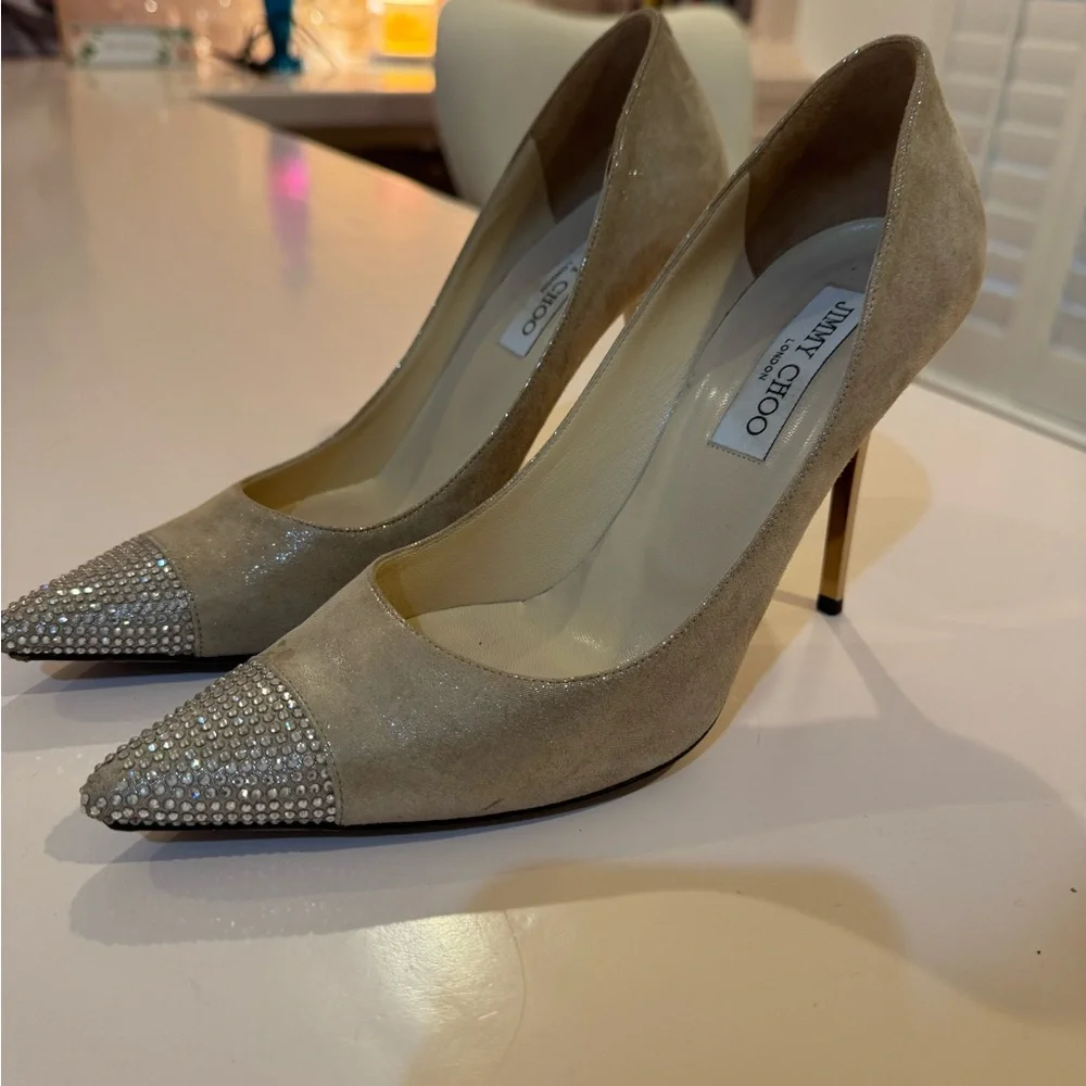 Jimmy Choo gold sparkly heels with toe detail 39 - Picture 3 of 11